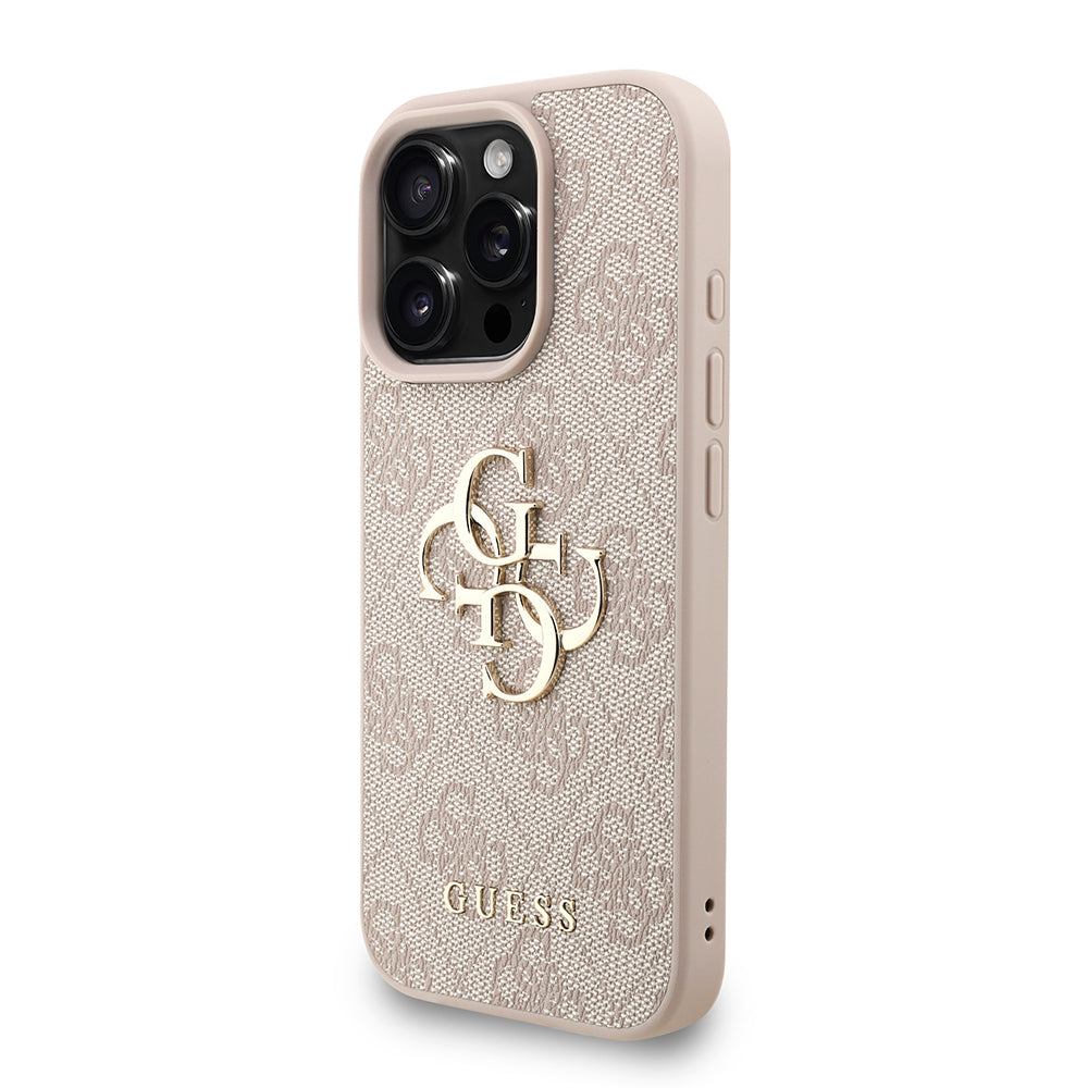 Guess iPhone 16 Pro Max Orjinal Lisanslı PU Deri Bilek Askı İpli Metal Büyük 4G ve Yazı Logolu Kılıf