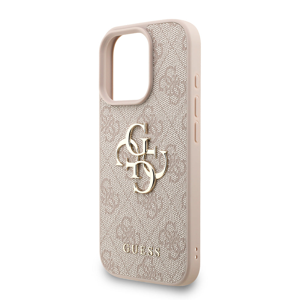 Guess iPhone 16 Pro Max Orjinal Lisanslı PU Deri Bilek Askı İpli Metal Büyük 4G ve Yazı Logolu Kılıf