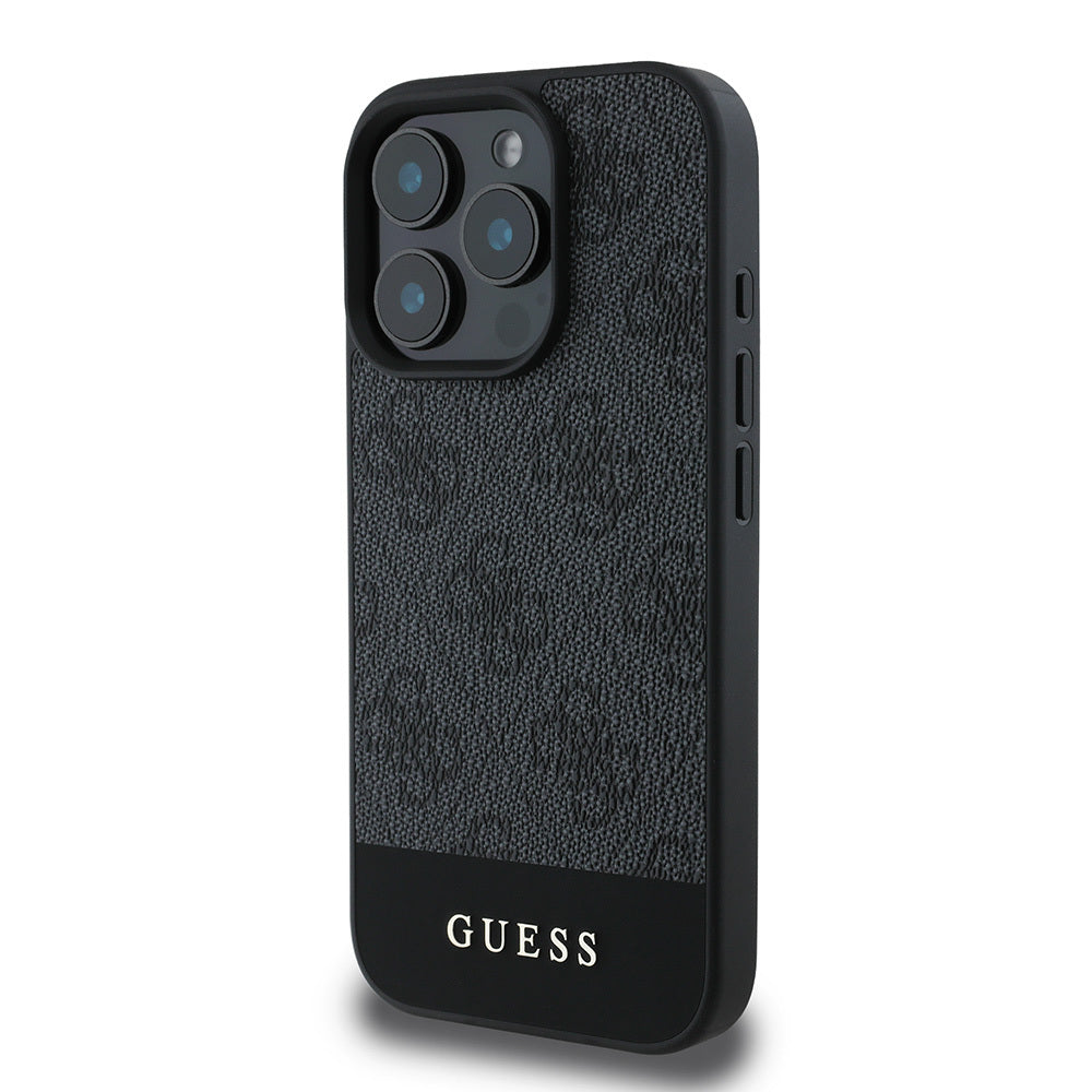 Guess iPhone 16 Pro Max Orjinal Lisanslı PU Deri Şerit Logo Dizaynlı Telefon Kılıfı
