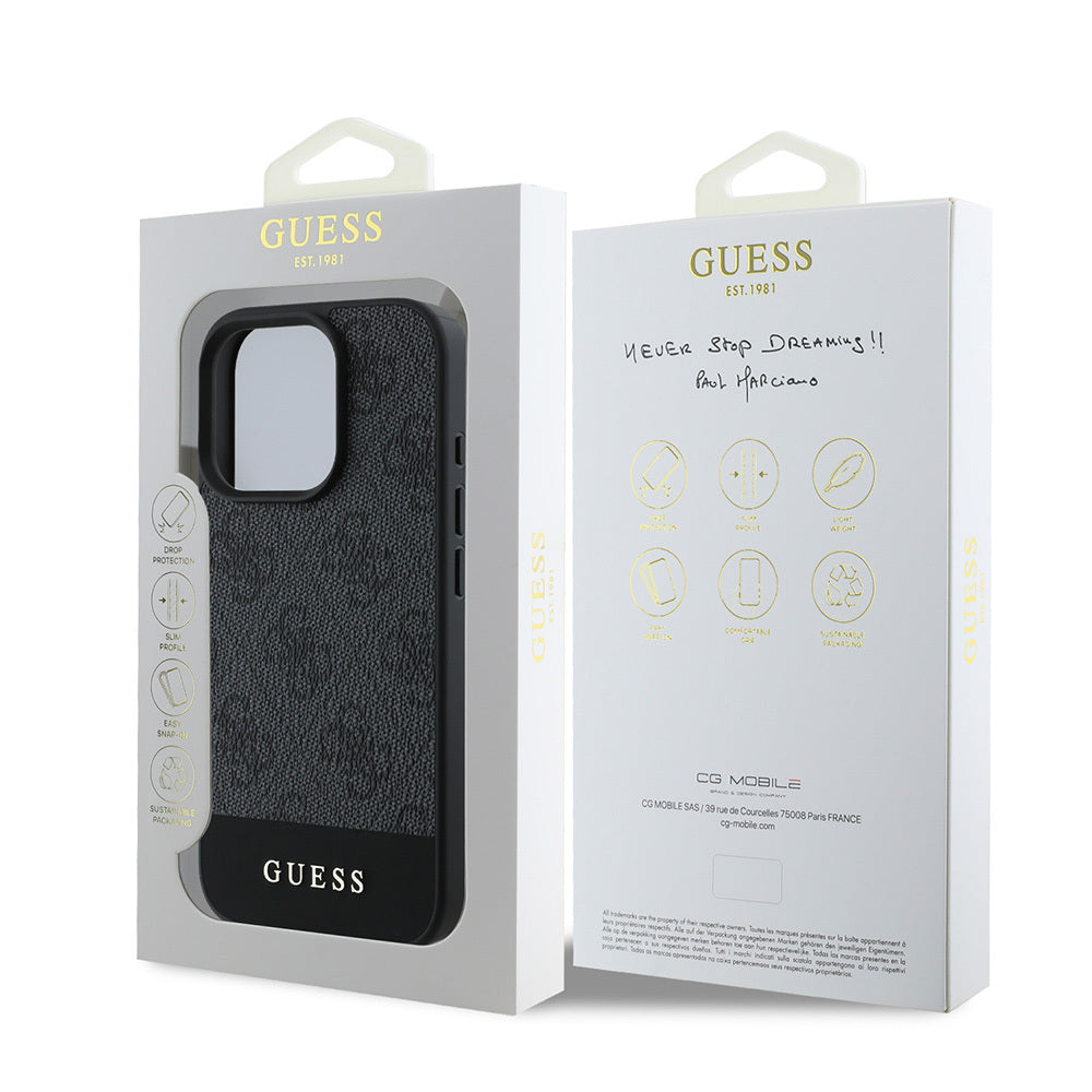 Guess iPhone 16 Pro Max Orjinal Lisanslı PU Deri Şerit Logo Dizaynlı Telefon Kılıfı