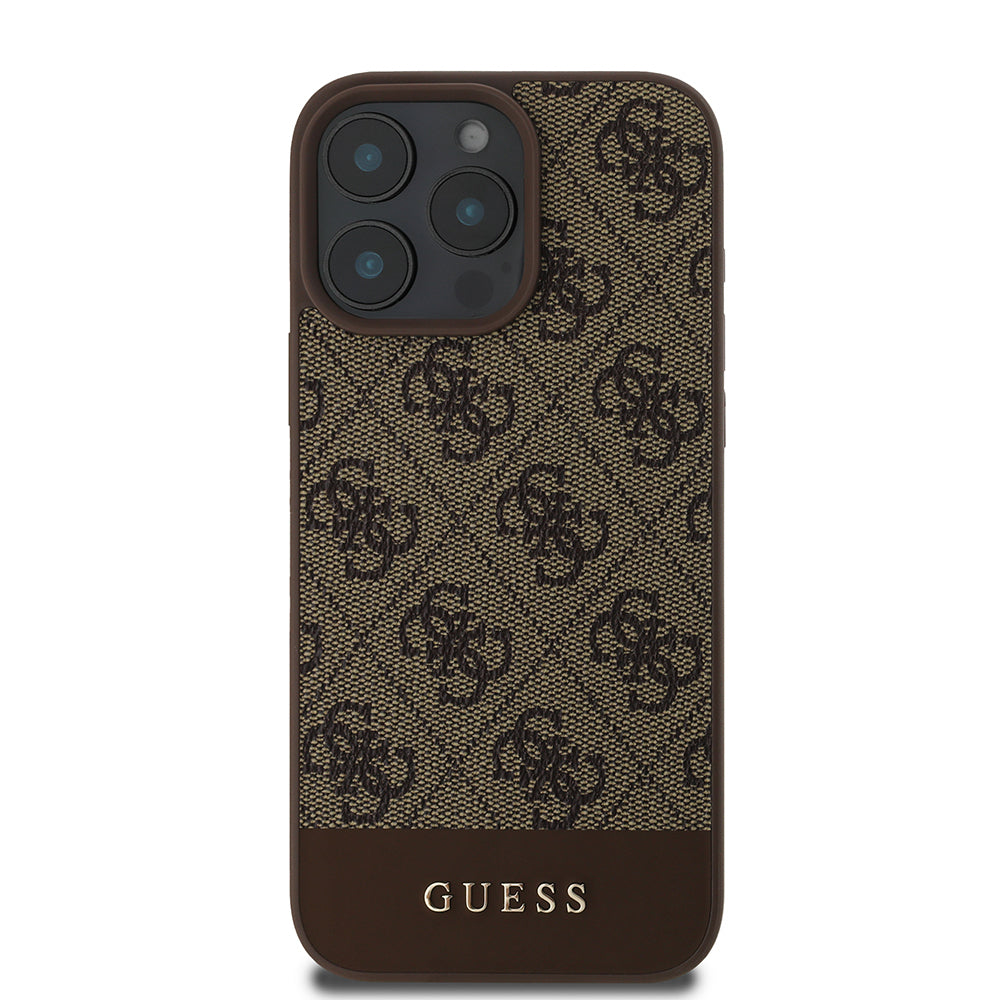 Guess iPhone 16 Pro Max Orjinal Lisanslı PU Deri Şerit Logo Dizaynlı Telefon Kılıfı
