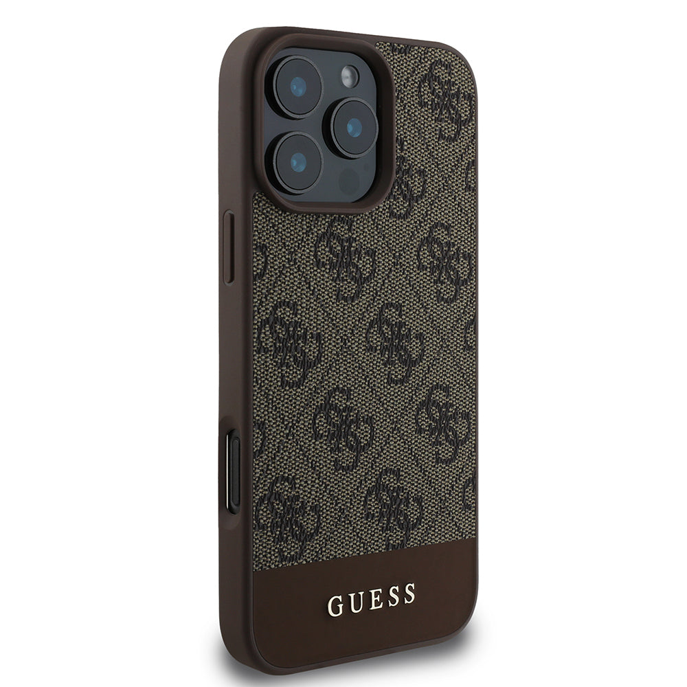 Guess iPhone 16 Pro Max Orjinal Lisanslı PU Deri Şerit Logo Dizaynlı Telefon Kılıfı