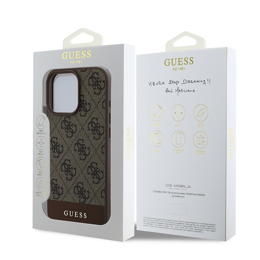 Guess iPhone 16 Pro Max Orjinal Lisanslı PU Deri Şerit Logo Dizaynlı Telefon Kılıfı