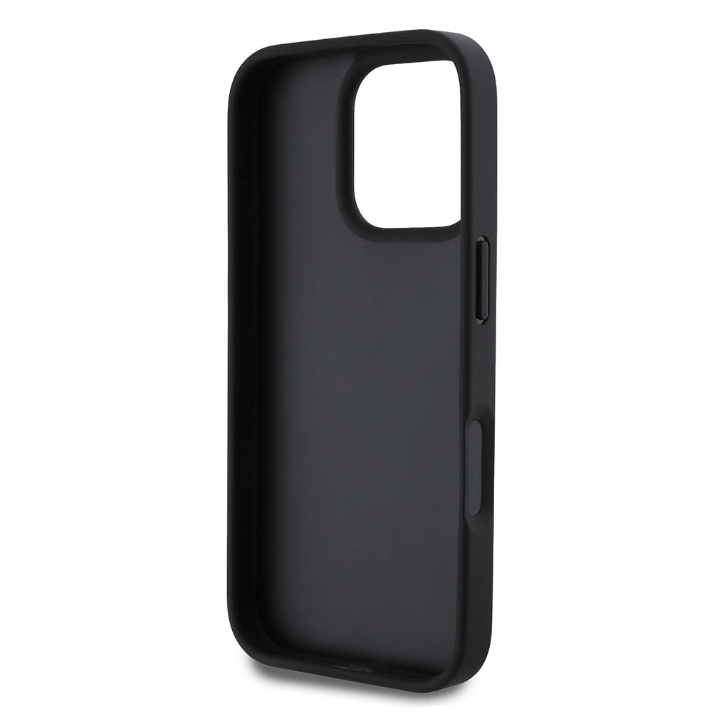 Guess iPhone 16 Pro Max Orjinal Lisanslı PU Deri Taşlı Üçgen Logo 4G Desenli Strass Kılıf