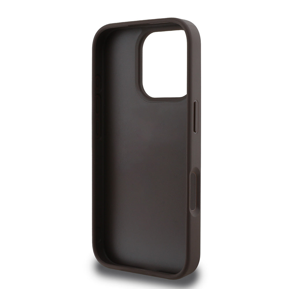 Guess iPhone 16 Pro Max Orjinal Lisanslı PU Deri Taşlı Üçgen Logo 4G Desenli Strass Kılıf
