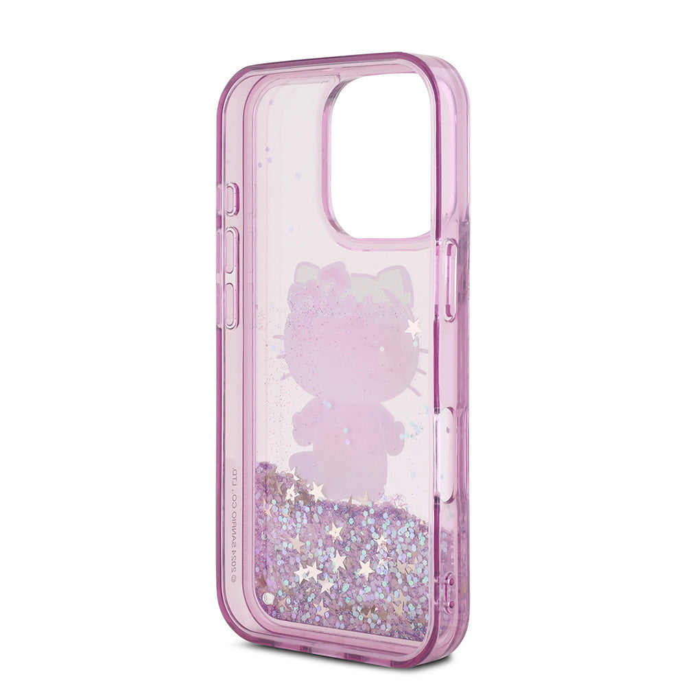 Hello Kitty iPhone 16 Pro Max Orjinal Lisanslı Sıvılı Simli 50. Yıldönümü Partisi Kılıf