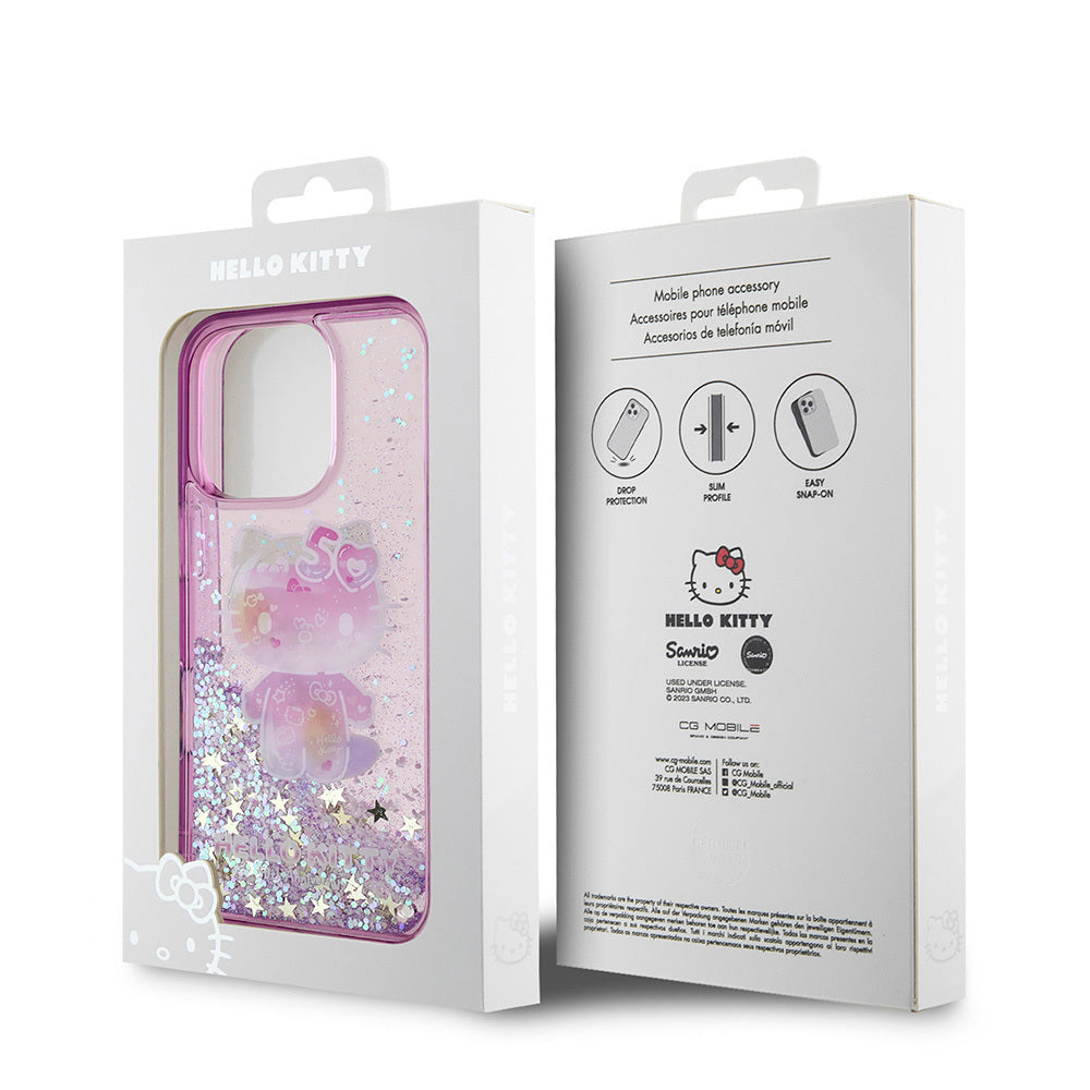 Hello Kitty iPhone 16 Pro Max Orjinal Lisanslı Sıvılı Simli 50. Yıldönümü Partisi Kılıf