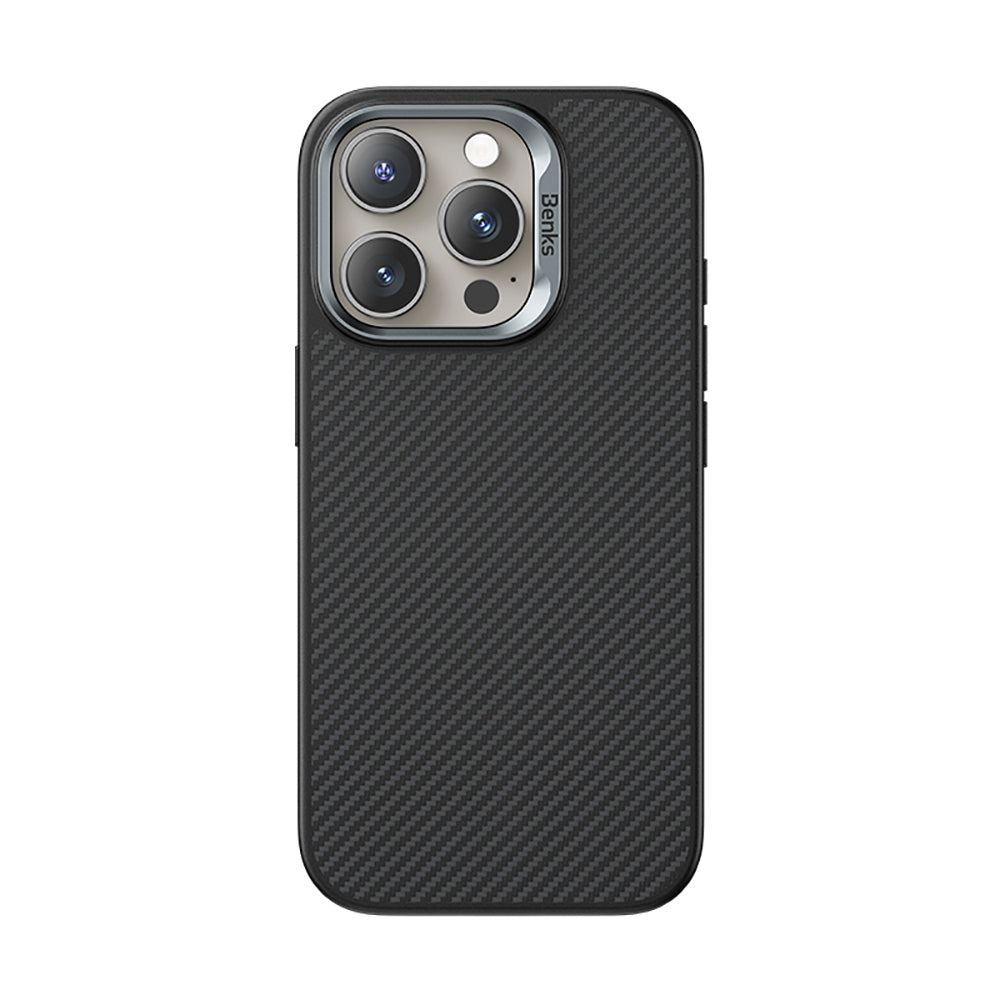 Benks Hybrid ArmorPro 600D iPhone 16 Pro Max Karbon Fiber M-safe Şarj Özellikli Kamera Kontrol Butonlu Kevlar Kılıf