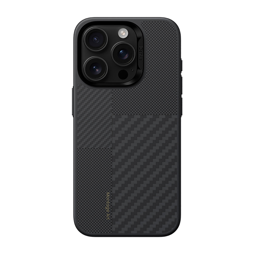 Benks Hybrid ArmorPro Montage iPhone 16 Pro Max Karbon Fiber M-safe Şarj Özellikli Kamera Kontrol Butonlu Kevlar Kılıf