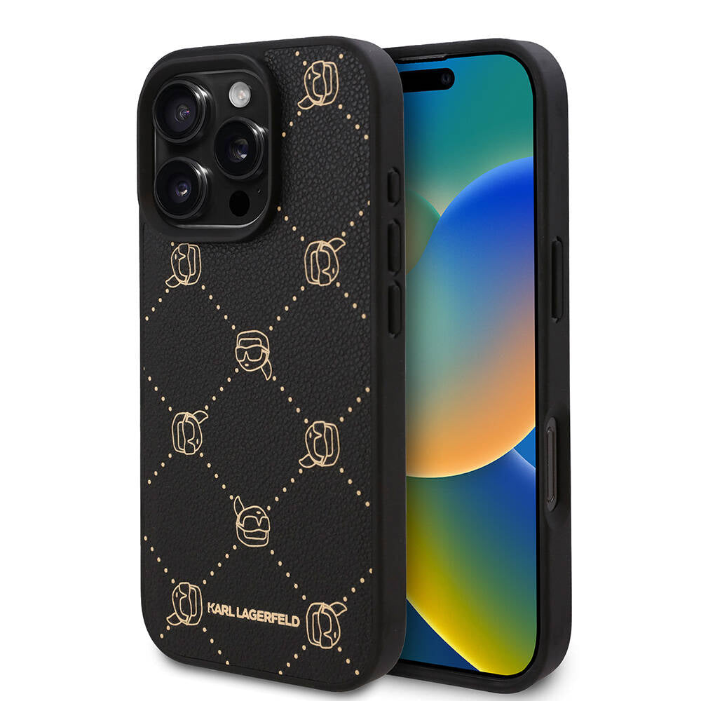 Karl Lagerfeld iPhone 16 Pro Max Orjinal Lisanslı Magsafe Şarj Özellikli PU Deri Karl Heads Desenli Klasik Logolu Telefon Kılıfı-1