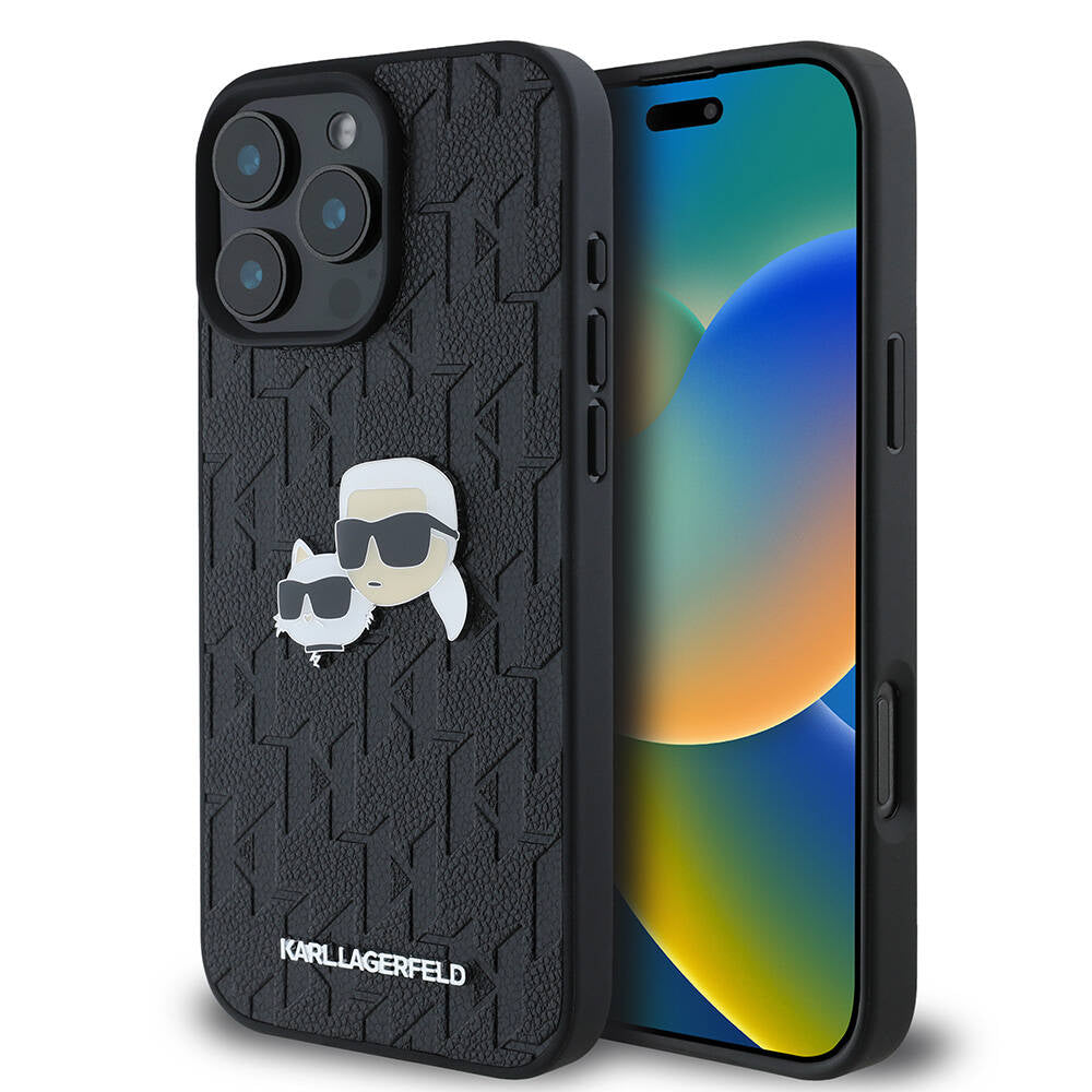 Karl Lagerfeld iPhone 16 Pro Max Orjinal Lisanslı K&C Heads Monogram Pin Telefon Kılıfı - 1