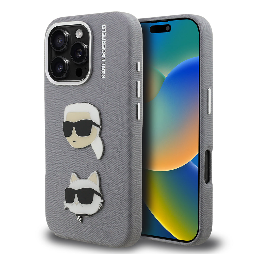 Karl Lagerfeld iPhone 16 Pro Max Orjinal Lisanslı K&C Heads Pin Telefon Kılıfı