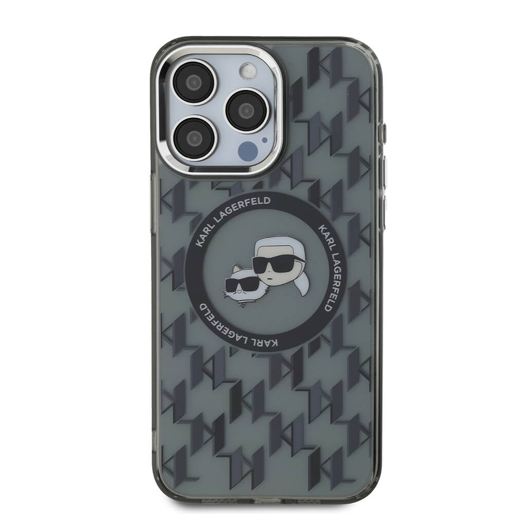 Karl Lagerfeld iPhone 16 Pro Max Kılıf Orjinal Lisanslı Magsafe Şarj Özellikli IML Baskılı Metal Monogram KC Heads Telefon Kılıfı - 1
