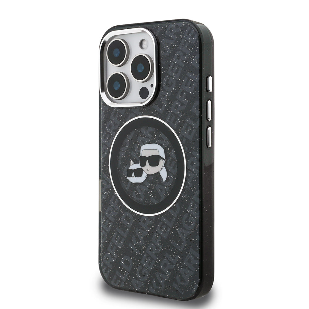 Karl Lagerfeld iPhone 16 Pro Max Orjinal Lisanslı Parlayan Simli Karl & Choupette Heads Kılıf