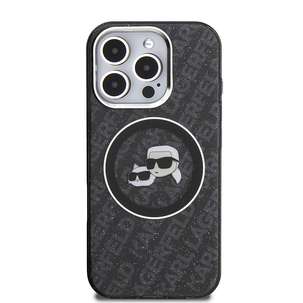Karl Lagerfeld iPhone 16 Pro Max Orjinal Lisanslı Parlayan Simli Karl & Choupette Heads Kılıf