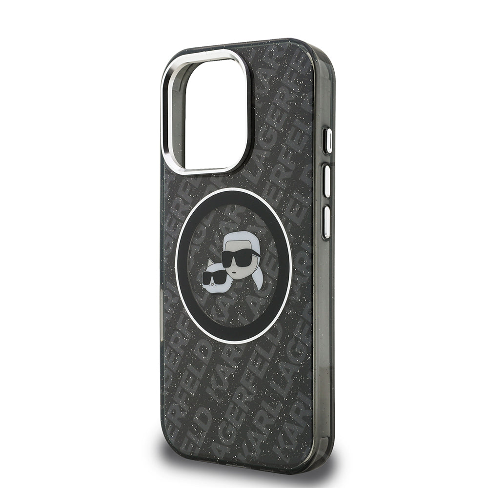 Karl Lagerfeld iPhone 16 Pro Max Orjinal Lisanslı Parlayan Simli Karl & Choupette Heads Kılıf