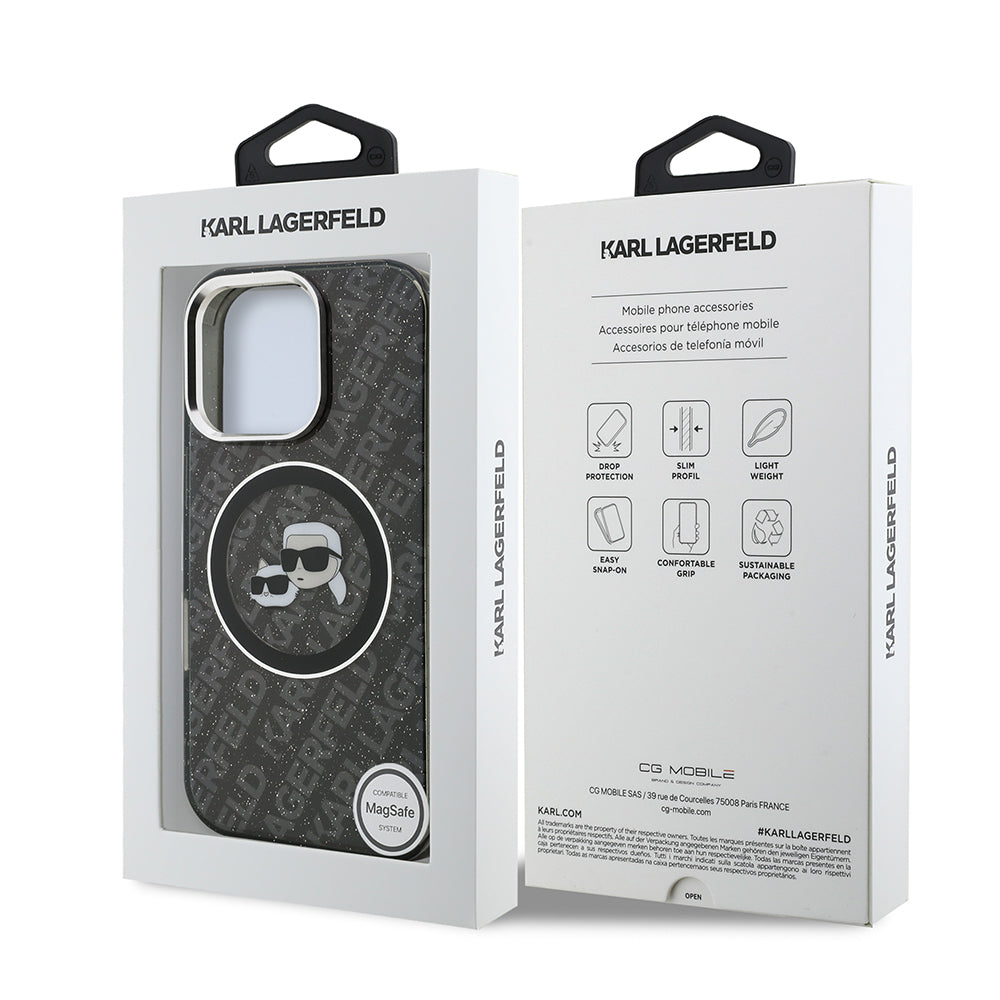 Karl Lagerfeld iPhone 16 Pro Max Orjinal Lisanslı Parlayan Simli Karl & Choupette Heads Kılıf