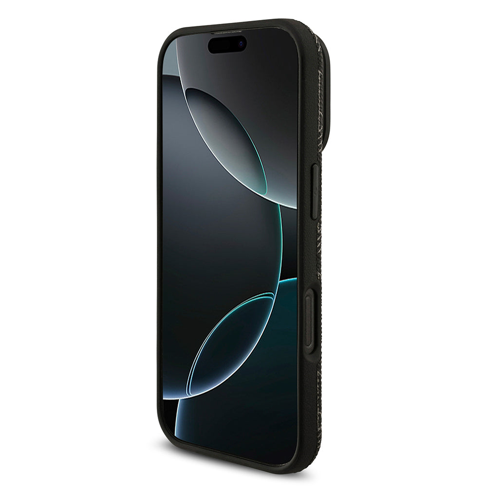 Lacoste iPhone 16 Pro Max Orjinal Lisanslı M-safe Şarj Özellikli Standlı PU Deri Karışık Monogram Desenli Kılıf