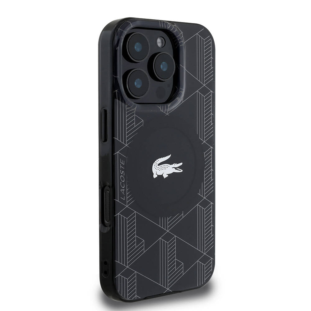 Lacoste iPhone 16 Pro Max Orjinal Lisanslı M-safe Şarj Özellikli IML Baskılı Gümüş Timsah Logolu Monogram Kılıf