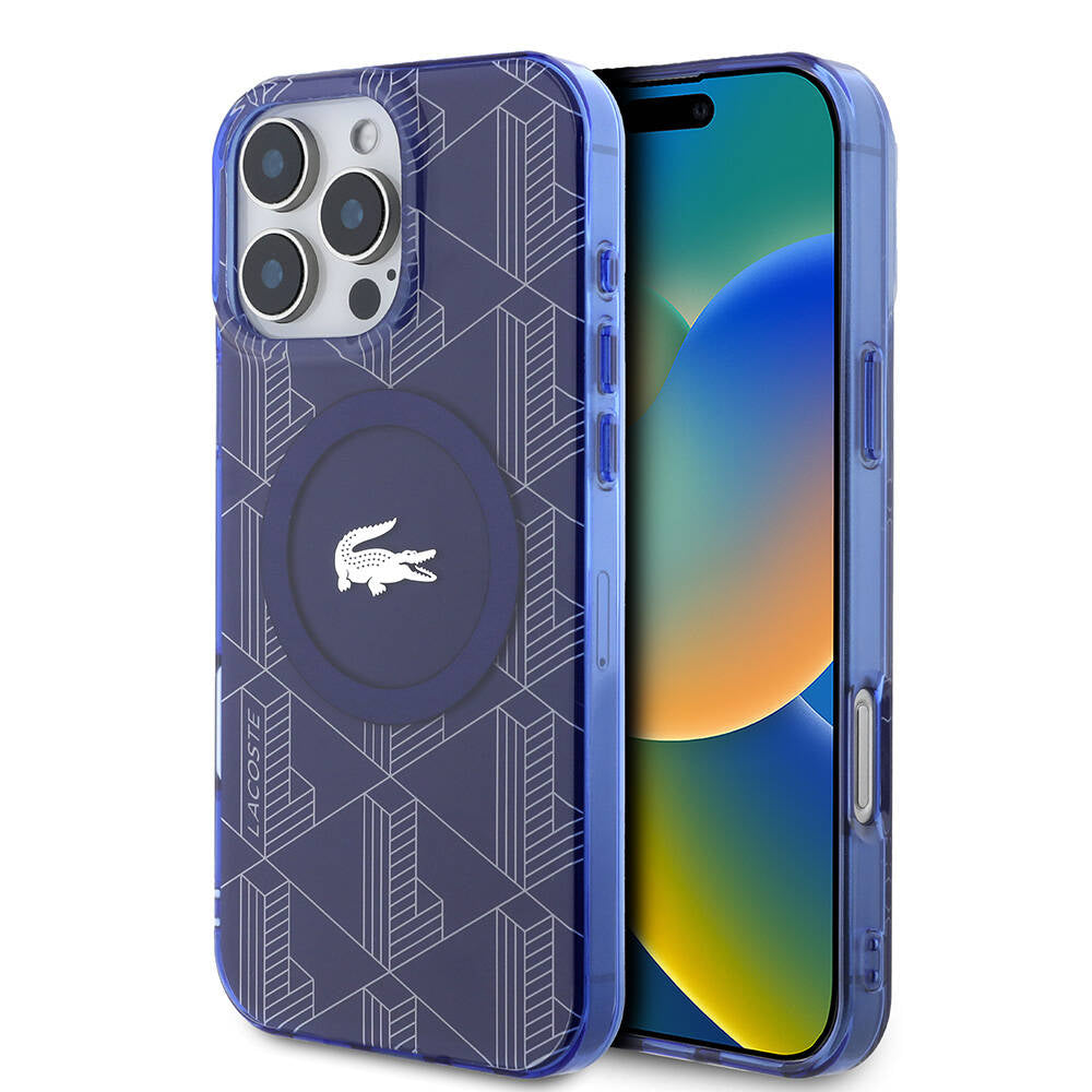 Lacoste iPhone 16 Pro Max Orjinal Lisanslı M-safe Şarj Özellikli IML Baskılı Gümüş Timsah Logolu Monogram Kılıf