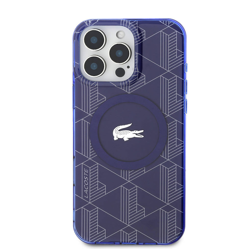 Lacoste iPhone 16 Pro Max Orjinal Lisanslı M-safe Şarj Özellikli IML Baskılı Gümüş Timsah Logolu Monogram Kılıf