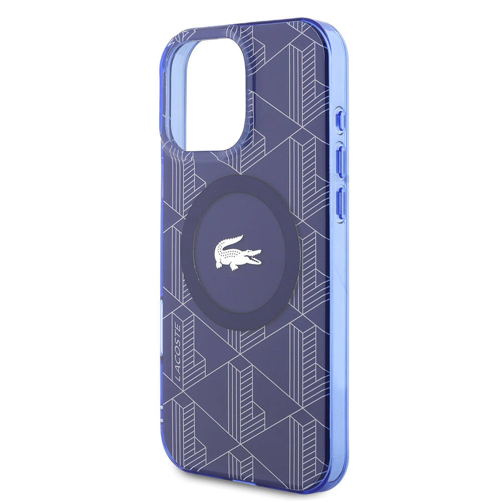 Lacoste iPhone 16 Pro Max Orjinal Lisanslı M-safe Şarj Özellikli IML Baskılı Gümüş Timsah Logolu Monogram Kılıf
