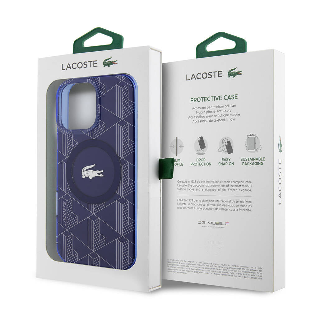 Lacoste iPhone 16 Pro Max Orjinal Lisanslı M-safe Şarj Özellikli IML Baskılı Gümüş Timsah Logolu Monogram Kılıf