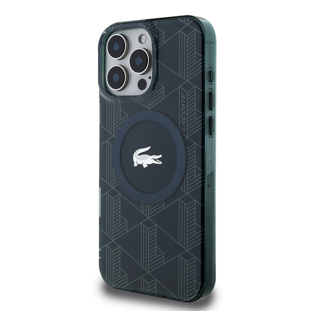 Lacoste iPhone 16 Pro Max Orjinal Lisanslı M-safe Şarj Özellikli IML Baskılı Gümüş Timsah Logolu Monogram Kılıf