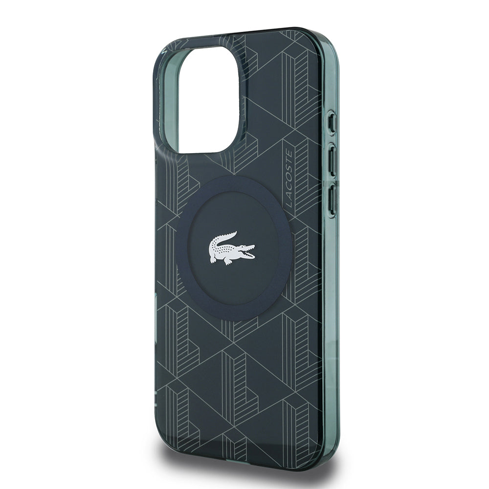Lacoste iPhone 16 Pro Max Orjinal Lisanslı M-safe Şarj Özellikli IML Baskılı Gümüş Timsah Logolu Monogram Kılıf