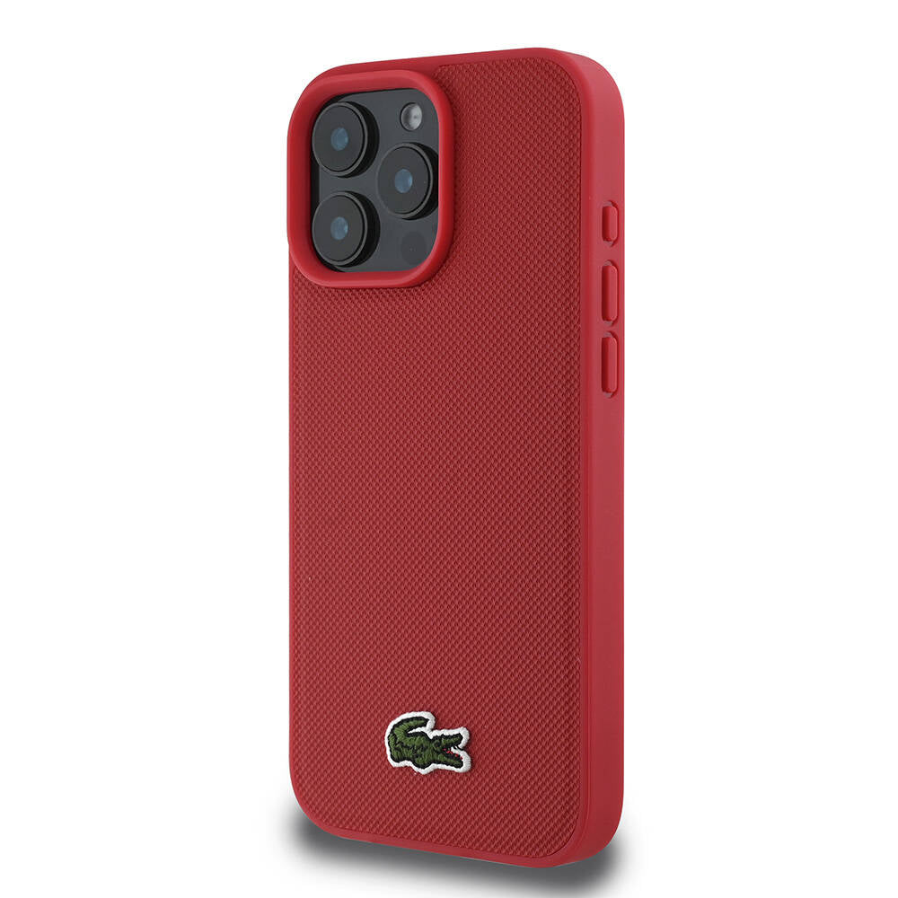 Lacoste iPhone 16 Pro Max Orjinal Lisanslı PU Pike Desenli Arka Yüzey İkonik Timsah Dokuma Logolu Kılıf