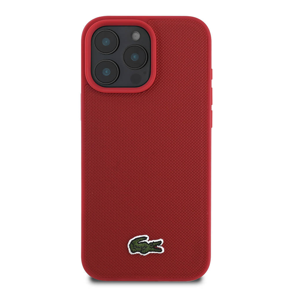 Lacoste iPhone 16 Pro Max Orjinal Lisanslı PU Pike Desenli Arka Yüzey İkonik Timsah Dokuma Logolu Kılıf
