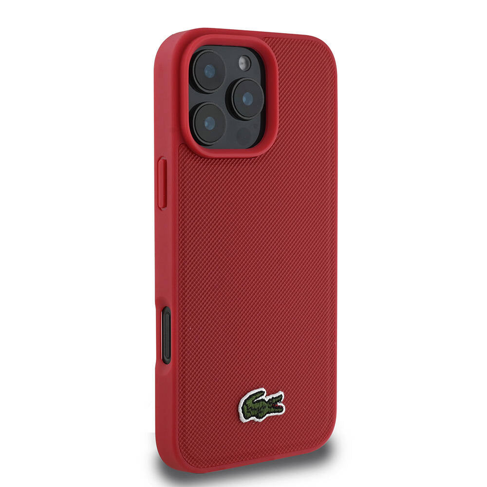 Lacoste iPhone 16 Pro Max Orjinal Lisanslı PU Pike Desenli Arka Yüzey İkonik Timsah Dokuma Logolu Kılıf