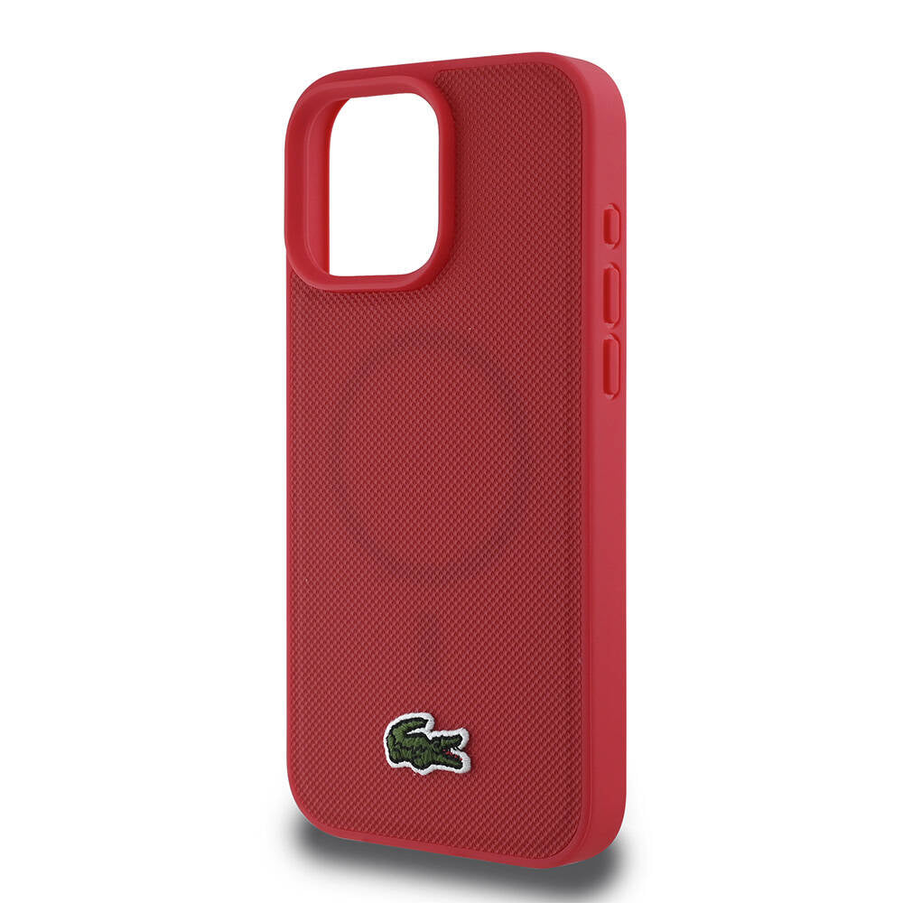 Lacoste iPhone 16 Pro Max Orjinal Lisanslı PU Pike Desenli Arka Yüzey İkonik Timsah Dokuma Logolu Kılıf