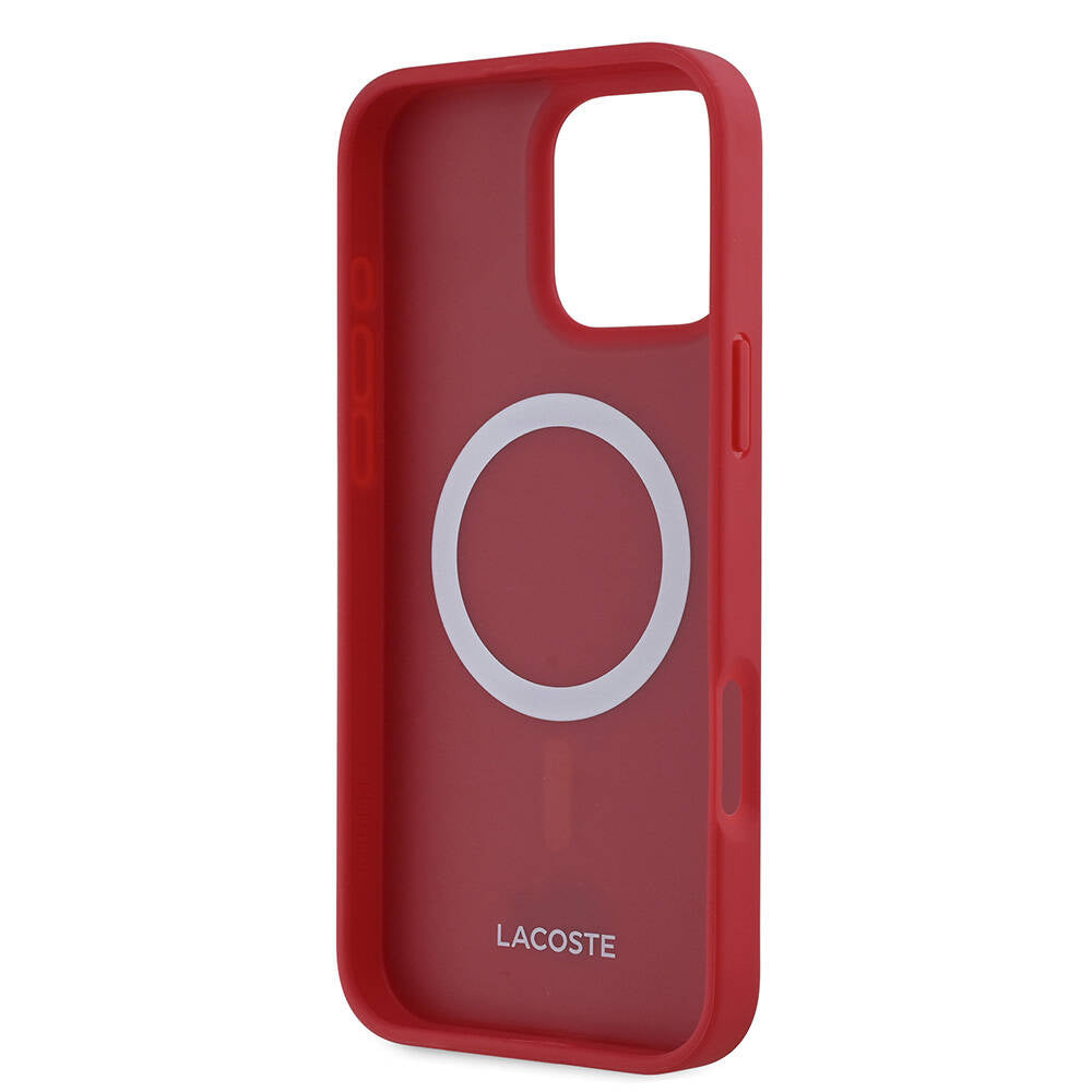 Lacoste iPhone 16 Pro Max Orjinal Lisanslı PU Pike Desenli Arka Yüzey İkonik Timsah Dokuma Logolu Kılıf