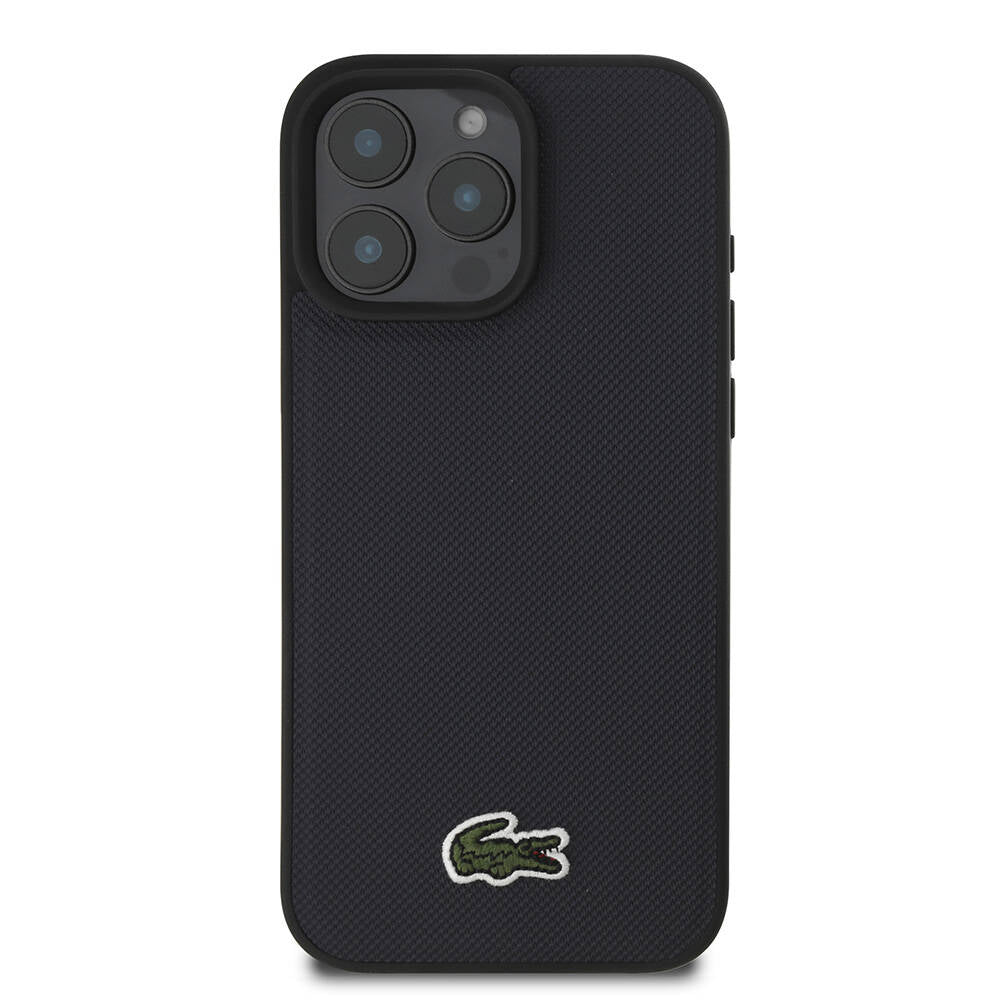 Lacoste iPhone 16 Pro Max Orjinal Lisanslı PU Pike Desenli Arka Yüzey İkonik Timsah Dokuma Logolu Kılıf