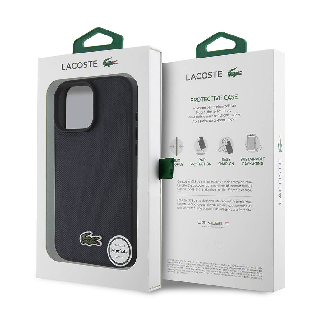 Lacoste iPhone 16 Pro Max Orjinal Lisanslı PU Pike Desenli Arka Yüzey İkonik Timsah Dokuma Logolu Kılıf