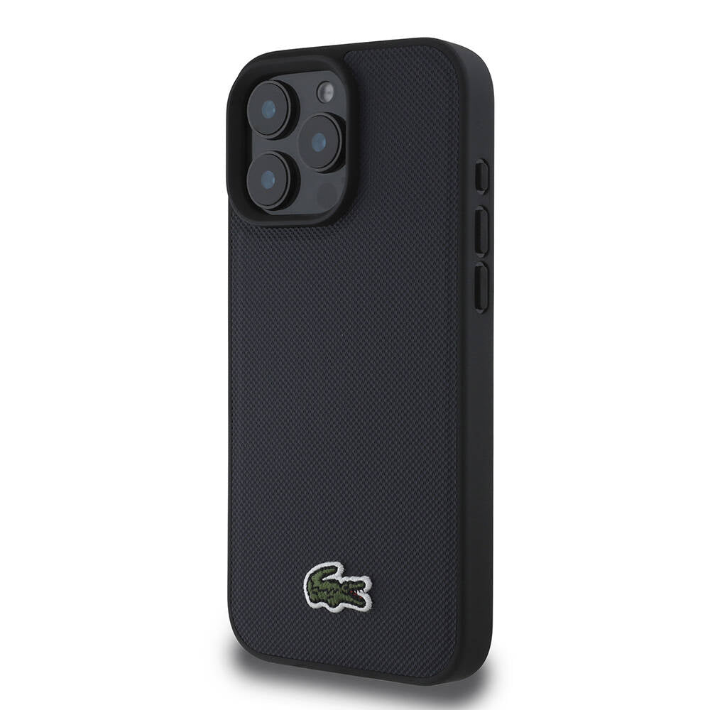 Lacoste iPhone 16 Pro Max Orjinal Lisanslı PU Pike Desenli Arka Yüzey İkonik Timsah Dokuma Logolu Kılıf