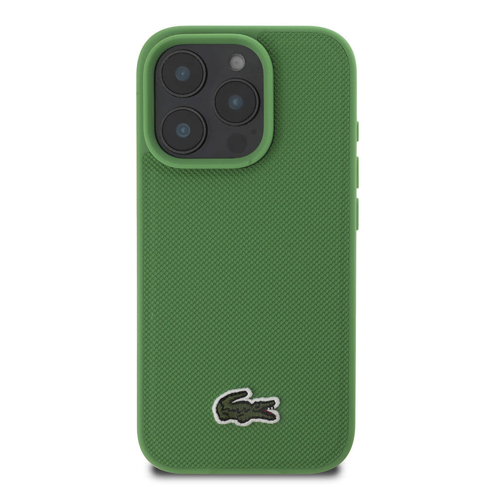 Lacoste iPhone 16 Pro Max Orjinal Lisanslı PU Pike Desenli Arka Yüzey İkonik Timsah Dokuma Logolu Kılıf
