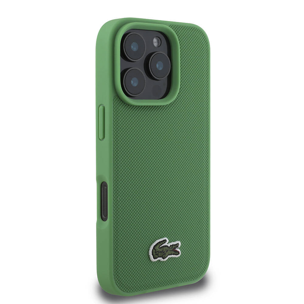 Lacoste iPhone 16 Pro Max Orjinal Lisanslı PU Pike Desenli Arka Yüzey İkonik Timsah Dokuma Logolu Kılıf