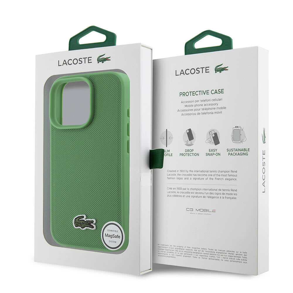 Lacoste iPhone 16 Pro Max Orjinal Lisanslı PU Pike Desenli Arka Yüzey İkonik Timsah Dokuma Logolu Kılıf
