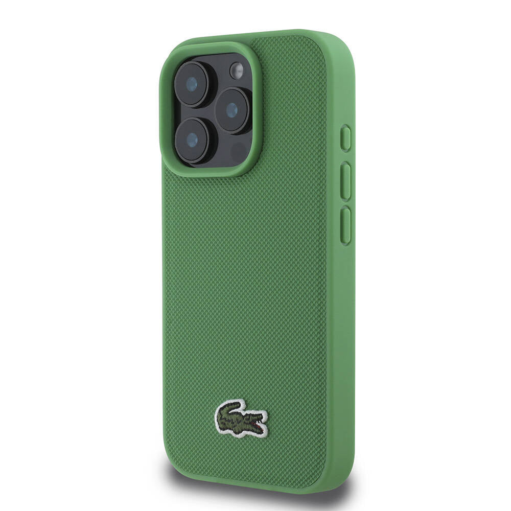 Lacoste iPhone 16 Pro Max Orjinal Lisanslı PU Pike Desenli Arka Yüzey İkonik Timsah Dokuma Logolu Kılıf
