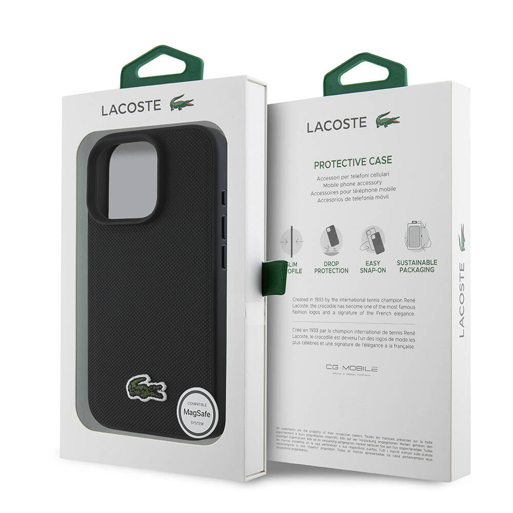 Lacoste iPhone 16 Pro Max Orjinal Lisanslı PU Pike Desenli Arka Yüzey İkonik Timsah Dokuma Logolu Kılıf
