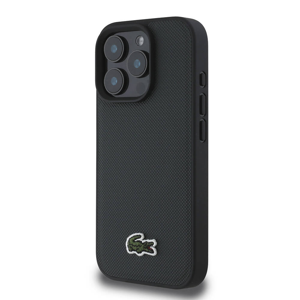 Lacoste iPhone 16 Pro Max Orjinal Lisanslı PU Pike Desenli Arka Yüzey İkonik Timsah Dokuma Logolu Kılıf