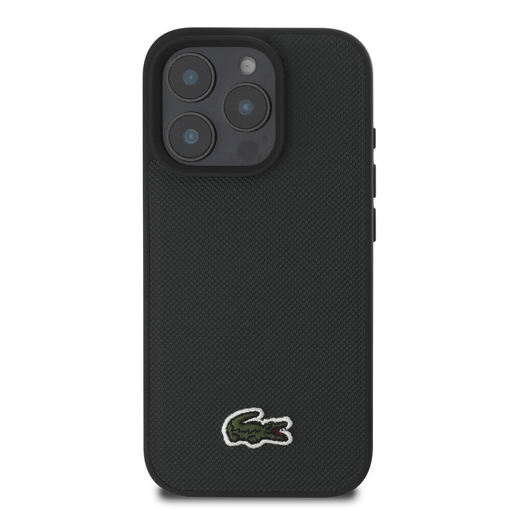 Lacoste iPhone 16 Pro Max Orjinal Lisanslı PU Pike Desenli Arka Yüzey İkonik Timsah Dokuma Logolu Kılıf