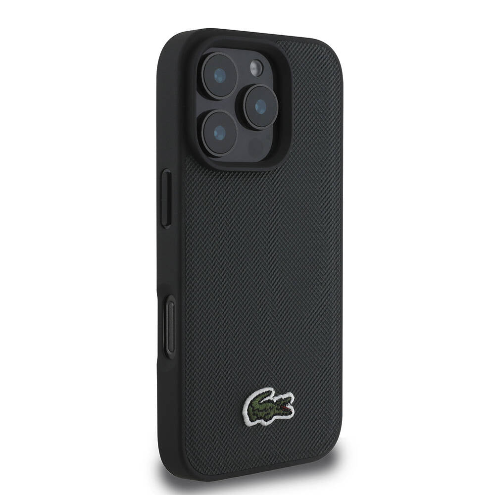 Lacoste iPhone 16 Pro Max Orjinal Lisanslı PU Pike Desenli Arka Yüzey İkonik Timsah Dokuma Logolu Kılıf