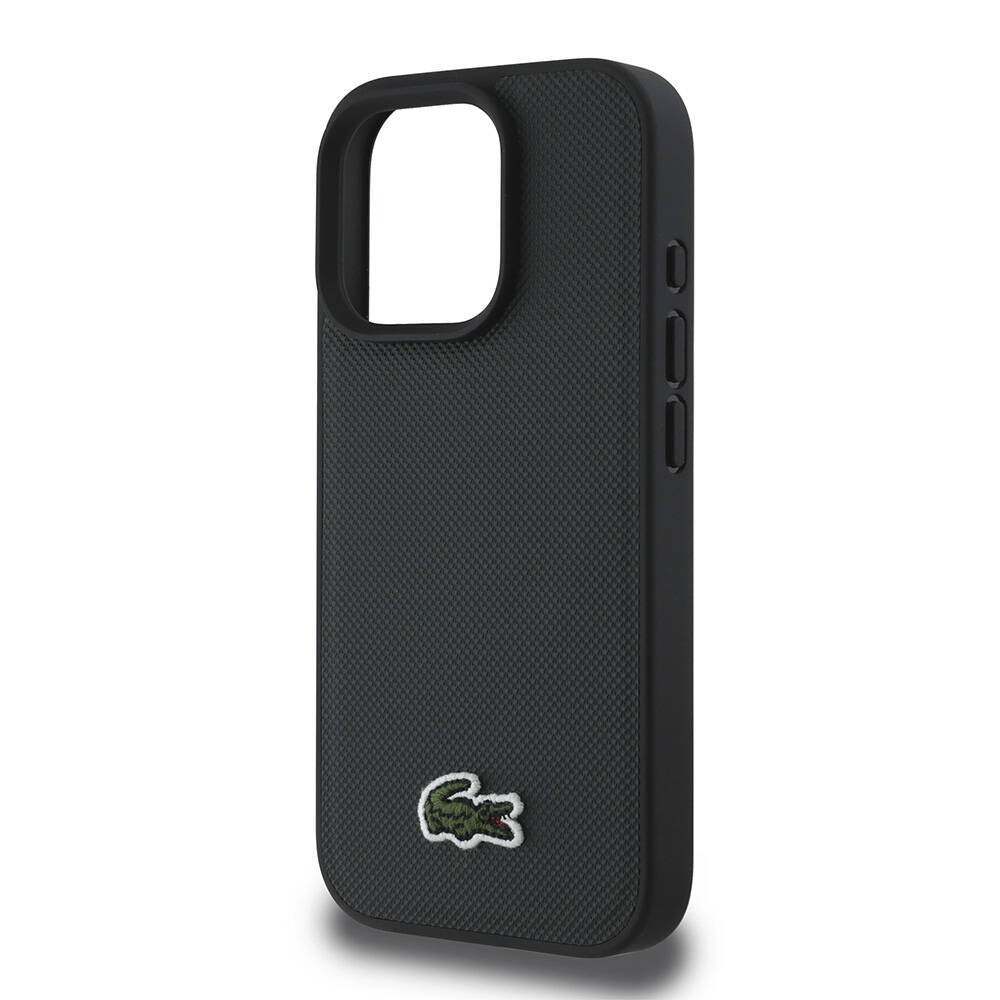 Lacoste iPhone 16 Pro Max Orjinal Lisanslı PU Pike Desenli Arka Yüzey İkonik Timsah Dokuma Logolu Kılıf