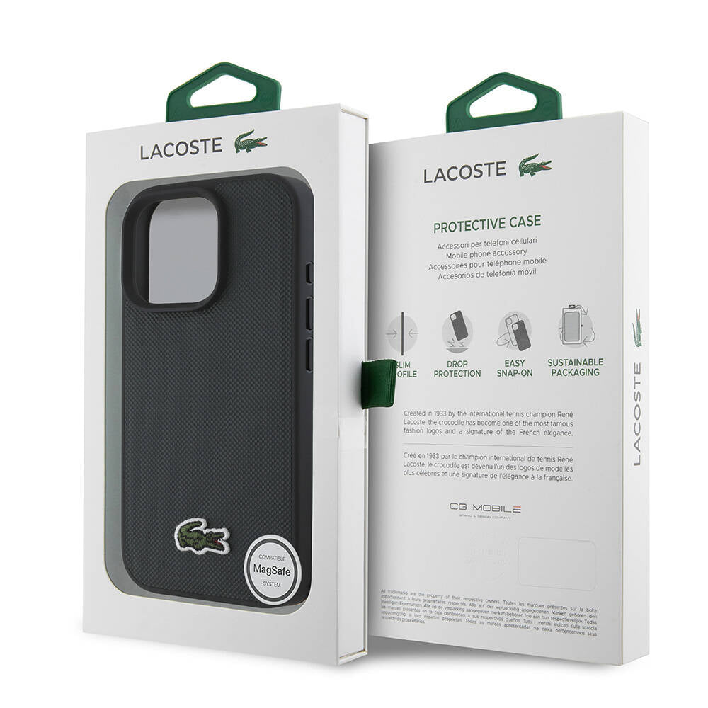 Lacoste iPhone 16 Pro Max Orjinal Lisanslı PU Pike Desenli Arka Yüzey İkonik Timsah Dokuma Logolu Kılıf