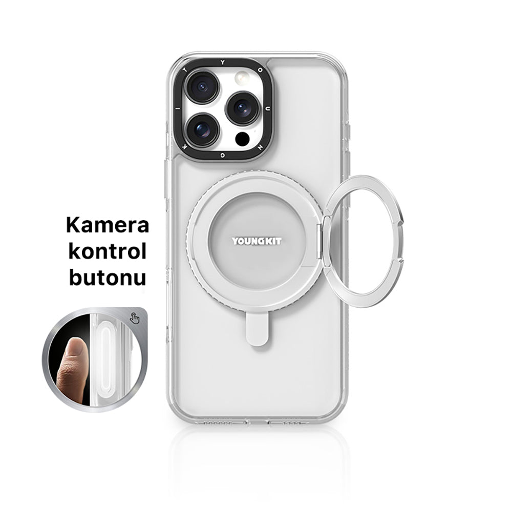 Youngkit Pivot Serisi iPhone 16 Pro Max M-safe Şarj Özellikli Standlı Aksiyon Butonlu Telefon Kılıfı