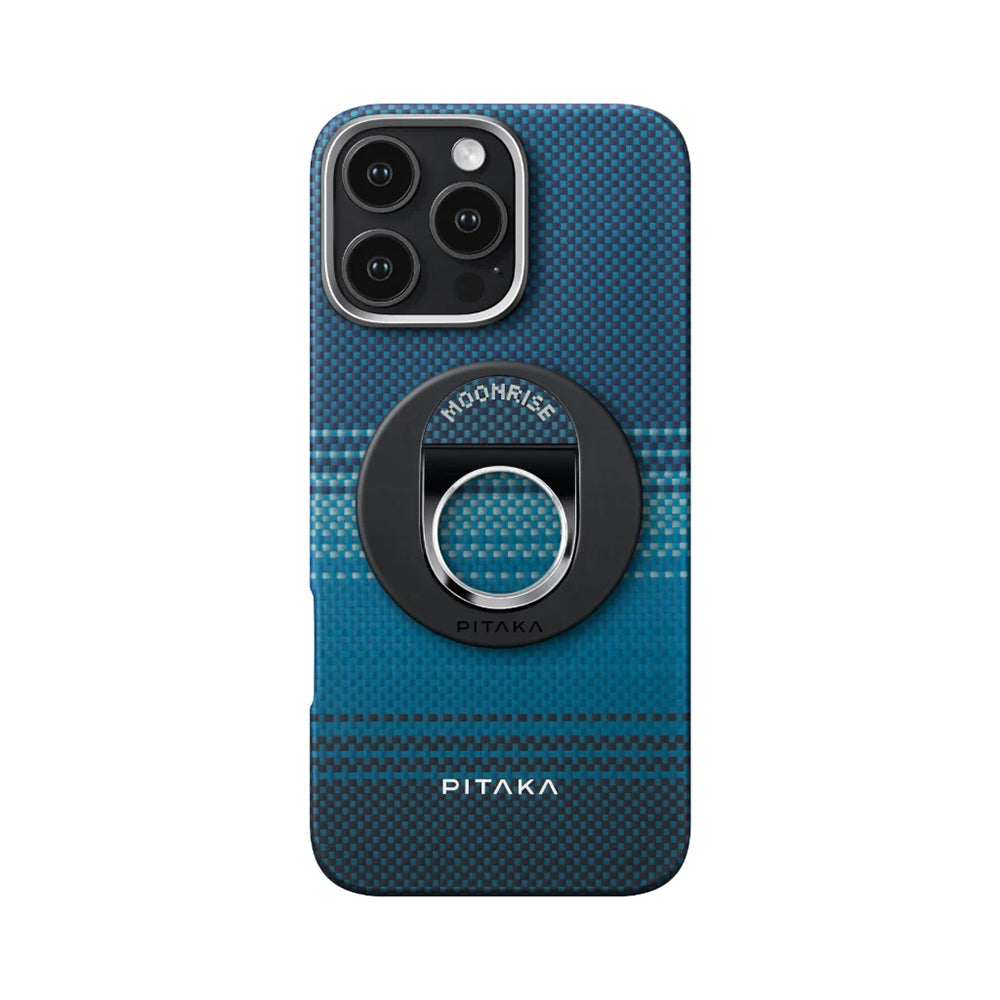 Pitaka Tactile Woven Sunset-Moonrise Serisi iPhone 16 Pro Max M-safe Şarj Özellikli Grip 3 Standlı Aramid Fiber Moonrise Kılıf