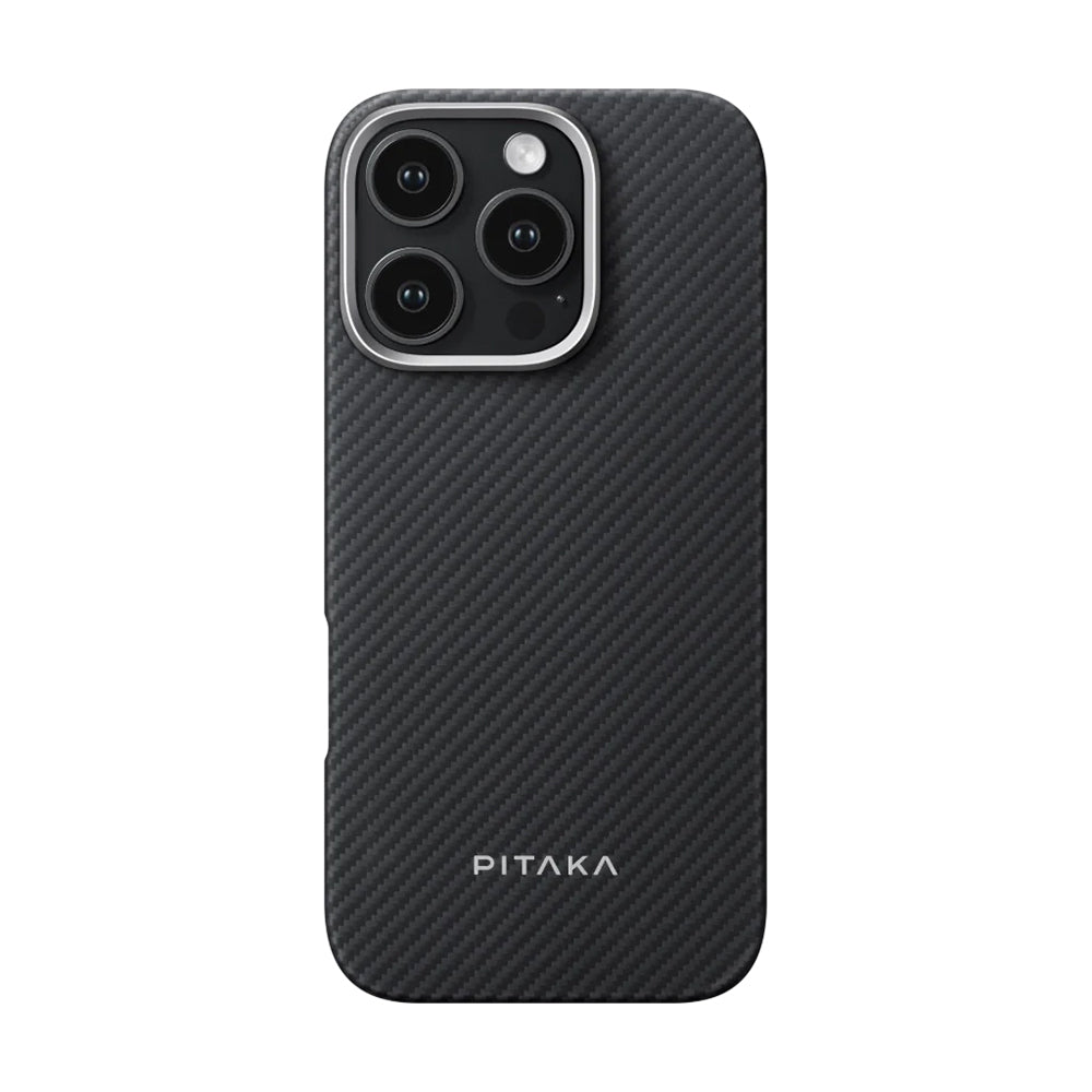 Pitaka Ultra-Slim Classic Serisi iPhone 16 Pro Max M-safe Şarj Özellikli 600D Aramid Fiber Black-Grey Twill Kılıf